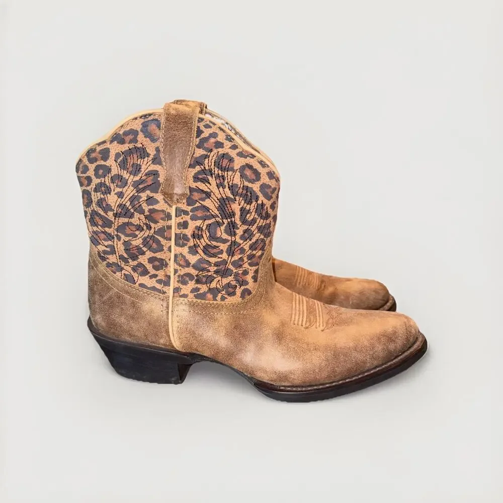 Laredo Leather Western Bootie Cowgirl Brown Leopard Print Size 10 M - Picture 2 of 6